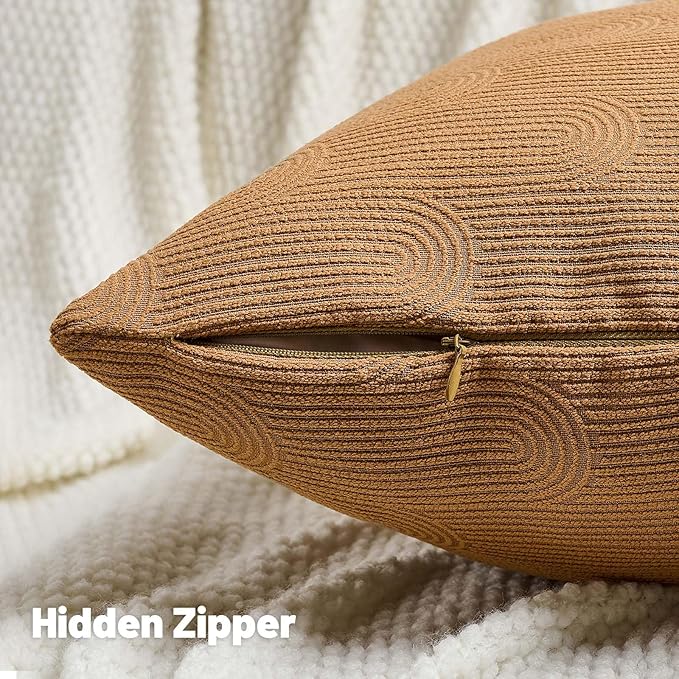 FUTEI Bronze Chenille Decorative Throw Pillow Covers 16x16 Inch Set of 2,Soft Cozy Striped Geometric Patterns Cushion Case,Modern Home Decor for Couch Bed Living Room