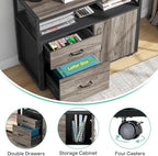 Tribesigns L Shaped Desk with Drawer Cabinet, 63" Executive Computer Desk and lateral File Cabinet, 2 Piece Home Office Furniture with Drawers for Hanging File, Doors with Locks (Gray, 63 inches)