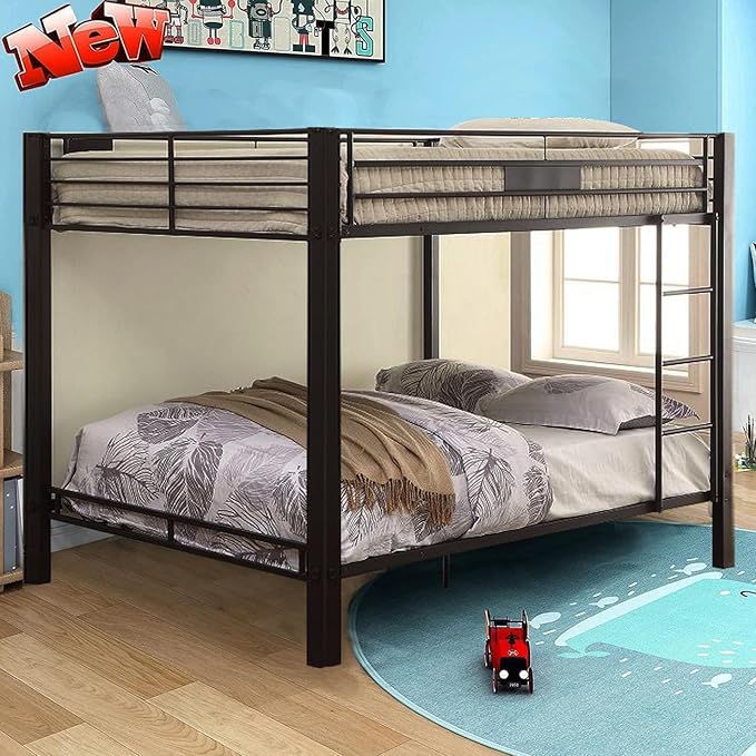 DOONREXS Upgraded Thicken Metal Queen Over Queen Bunk Bed, Heavy Duty Stronger Steel With Ladders and Safety Guard Rail, Easy Assembly