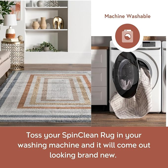 nuLOOM 2'6" x 10' Machine Washable Stain-Resistant Area Rug Low Profile for Living Room, Bedroom, and Dining Room, Alienor Multicolor