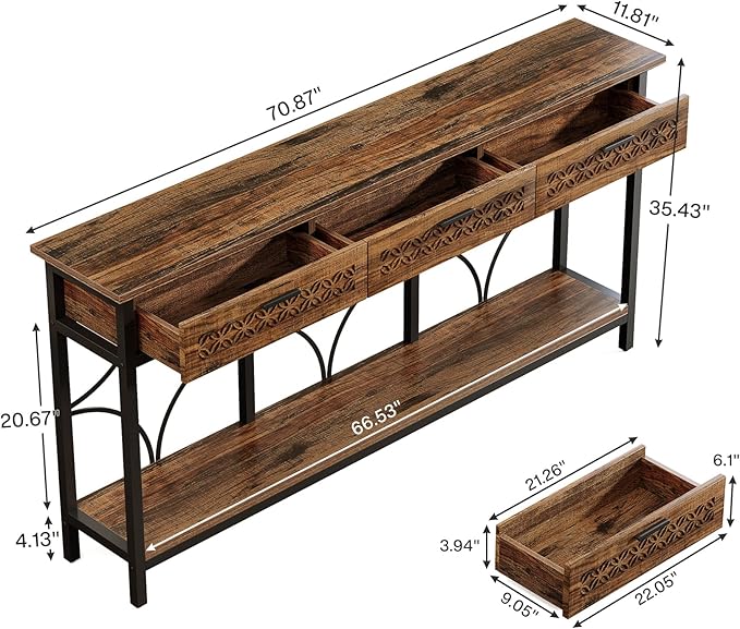 Tribesigns Console Table with Drawers, 70.9-Inch Extra Long Entryway Table with Storage for Entryway, Living Room, Foyer, Unique Design