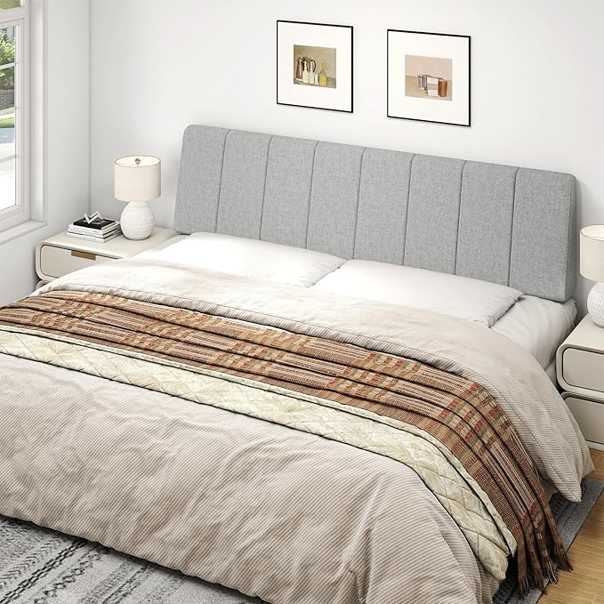 King Size Headboard Only-No Assembly, Upholstered Headboard King Size Linen Fabric Modern Style Headboards for Adjustable Bed Extra-Thick, Light Gray