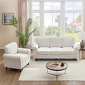 Kingfun 3 Seater Couch, Mid Century Modern Sofa Set with Rolled Arms and Deep Seats, Fluffy Comfort for Living Room, Apartment, Easy Assembly, Beige