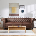 Home Sofa Living Room Furniture, 3 Seater Leather Upholstered Sofa Couch, Modern Comfy Couch with Faux Leather Cushions, Mid Century Tufted Chesterfield Sofas for Bedroom, Office, Apartment (Brown)