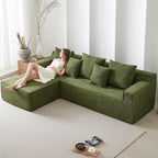 Modular Sectional Sofa, Boneless Cloud Sectional Couch with L-Shaped Lounge Chair, Soft Compressed Couch Memory Foam Sofa for Living Room, No Assembly Required (Green, Velvet)