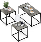 Furinno Camus Modern Living Room Coffee Table with 2 End Tables Set, French Oak Grey