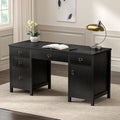 59" Executive Desk with File Drawers Cabinet, Modern Computer Desk with Charging Station, Keyboard Tray, Large Home Office Desk, Farmhouse Wood Desk for Study, Writing, Black