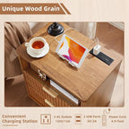 LEYAOYAO Fluted Nightstand Set of 2 with Charging Station,23" Modern Nightstand with Woodgrain Top, 2 Drawer End Table w/Storage, BedsideTables for Bedroom, Living Room, Curved Profile,Brown