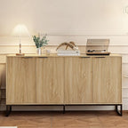 Fluted Accent Storage Cabinet, Kitchen Sideboard Buffet with 4 Fluted Doors, Adjustable Shelves for Living Room, Dining Room, Hallway (Oak)