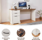 60" L-Shaped Executive Desk with 40" File Cabinet,Farmhouse Home Office Desk with Charging Station,Wood Computer Desk Set for Office Work,Home Study