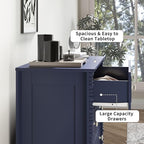 3 Drawer Dresser, 32 inch Wide Dresser for Bedroom, Modern Wood Chest of Drawers, Turned Legs Nightstand with 3 Drawers for Dorms, Hallway, Entryway (Blue)