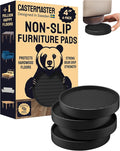 CasterMaster Non Slip Furniture Pads for Hardwood Floors - 4x4 Black Round Caster Cups - Rubber Feet for Furniture - Anti Slip Couch & Furniture Grip - Bed Frame Feet Protectors (Set of 4)