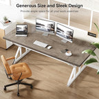 LITTLE TREE 70.8-Inch Large Executive Desk, Modern Computer Office Desk, Wooden Writing Desk Study Table for Home Office, Grey-White