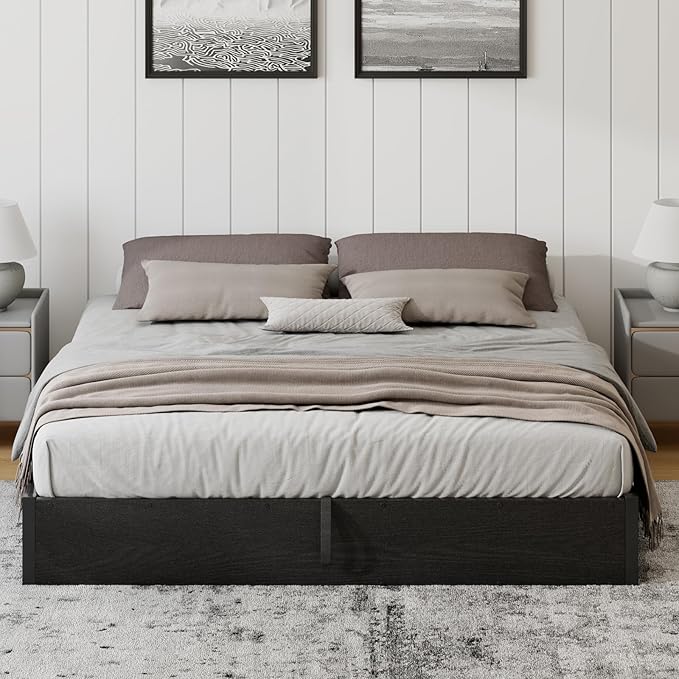 Lift Up Storage Bed Frame, Full Size Wooden Platform Bed with Large Storage Underneath, No Box Spring Needed, Noise Free, Black