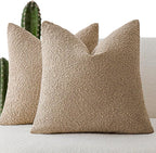 Foindtower Pack of 2 Textured Boucle Throw Pillow Covers Accent Solid Pillow Cases Cozy Soft Decorative Couch Cushion Case for Chair Sofa Bedroom Living Room Home Decor, 18 x 18 Inch,Camel