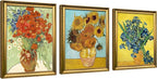 Wieco Art Framed 3 Panels Wall Art of Vincent Van Gogh Paintings Red Poppies and Daisies Sunflower Irises in Vase Canvas Prints for Wall and Home Decorations Bronze Gold Frame