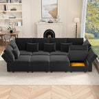 Vesgantti Sectional Sleeper Sofas with Storage, 118" Sofa Bed with 8 Seats Storage Chaises Removeble Cover, Deep Seat Modular Couches Velvet Couch Set for Living Room, Apartment, Home Theatre, Black