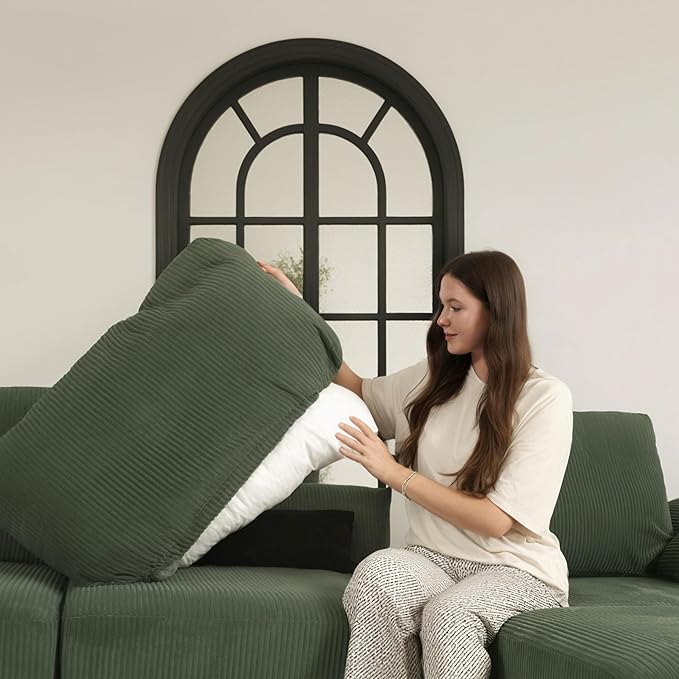EASE MOOSE Oversized Sectional Sofa with Ottoman,Comfty L Shape Sectional Deep seat Modular Sofa,Cloud Couch for Living Room, Removable Cover,Green