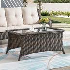 HUMMUH Patio Furniture Set 7 Pieces Wicker Outdoor Sectional Sofa with Swivel Rocker Chairs,Coffee Side Table,Outdoor Ottomans for Patio