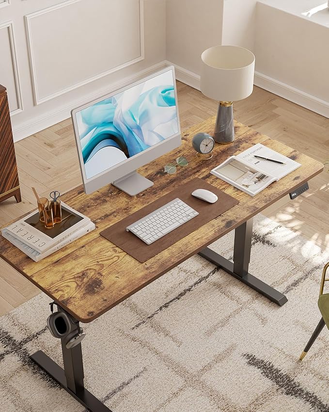CubiCubi 48 x 24 Inches Electric Standing Desk, Height Adjustable Sit to Stand Desk, Home Office Table with Splice Board, Rustic Brown