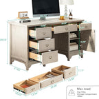 Chogori 55" Solid Wood Executive Desk, Farmhouse Office Computer Desk with 5 Drawers & Storage Cabinet, Wooden Writing Table for Home Office Study Bedroom,Gray
