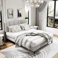 Queen Size Platform Bed Frame with Upholstered Headboard, Wooden Slats Support, Noise Free, No Box Spring Needed, Easy Assembly, Light Grey, Linen