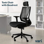 Vari Task Chair with Headrest (VariDesk) - Adjustable Height Ergonomic Office Desk Chair with Armrests & Casters - Breathable Mesh Computer Chair with Lumbar Support - Easy Assembly - Black