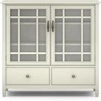 SIMPLIHOME Connaught SOLID WOOD 46 inch Wide Traditional Tall Storage Cabinet in Antique White for the Living Room, Entryway and Family Room
