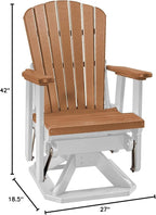 DutchCrafters Slat Fan Back Poly Adirondack Swivel Glider Outdoor Patio Chair (White & Cedar)