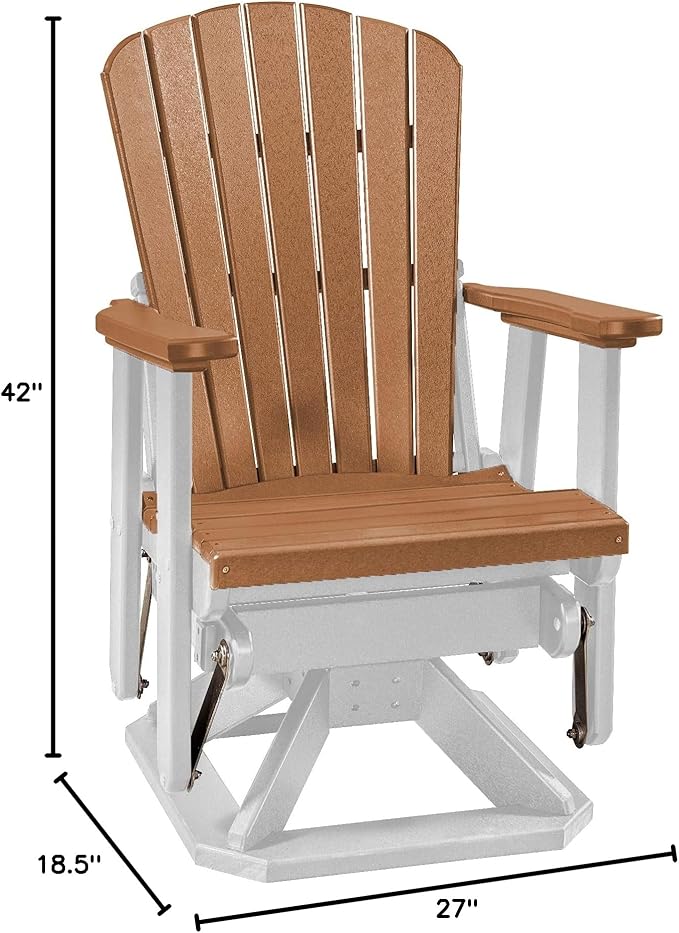 DutchCrafters Slat Fan Back Poly Adirondack Swivel Glider Outdoor Patio Chair (White & Cedar)