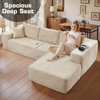 106" Cloud Sectional Couch with Chaise Lounge,L Shaped Modular Modern Sofa,Comfy Corduroy Fluffy Couches with Deep Seat,No Assembly Required Couch for Living Room(Right,Plush Corduroy,Beige)