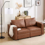 64.5 inch Loveseat, Brown Leather Modular Sectional Sofa, Modern Convertible Comfortable Sofa Couch for Living Room/Apartment