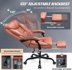 Office Chair, Executive Leather Chair Big and Tall Ergonomic Computer Desk Chair, Comfy Swivel Rolling Reclining Lumbar Support Task Chair with Adjustable High Back Foot Rest for Home Gaming