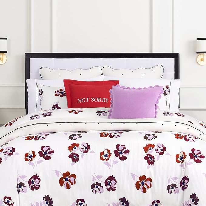 kate spade new york, Sorry Reversible Decorative Pillow for Bed or Sofa, Cotton and Linen Cover Throw Pillow, 18 x 18, Red