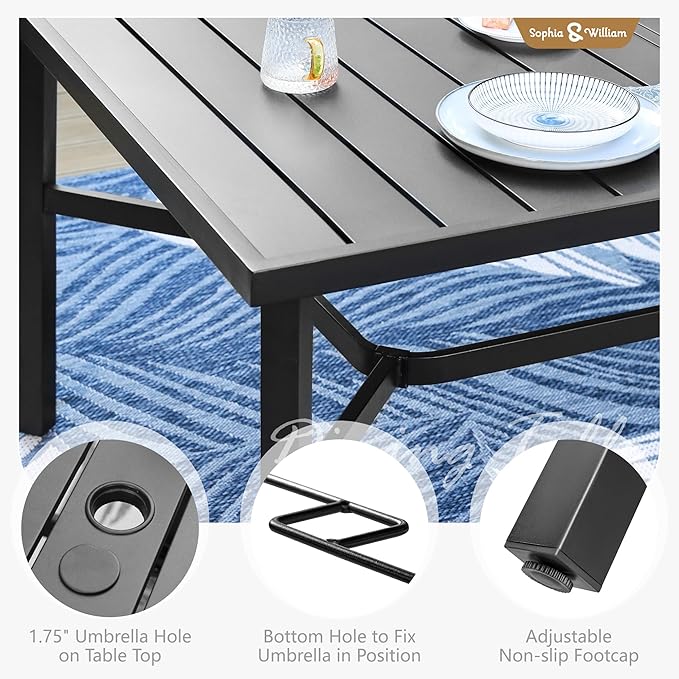 Sophia & William 9 Pieces Patio Dining Set for 8, Outdoor Patio Table and Rattan Chairs Set, 83" L Extra Large Rectangular Table, 1.75" Umbrella Hole, Beige Removable Seat Cushions