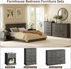 CARPETNAL Farmhouse Dresser and Nightstand Sets for Bedroom, 4 Pcs Bedroom Set, 5 Drawer & 8 Drawer Dresser and Nightstand Set of 2, Wood Chest of Drawers for Living Room, Entryway, Grey
