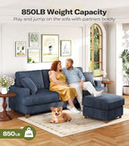 Kidirect 87in Corduroy Couch, Sofa No Tool Assembly, Comfy Couches for Living Room 21in Deeper Seats, Corduroy Sofas for Living Room with 2 Pillows, Oversized Loveseat Sofa, Boho Love Seat Blue Couch