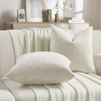 FUTEI Cream Chenille Throw Pillow Covers 22x22 Inch Set of 2,Soft Striped & Diamond Textured Cushion Cases,Modern Home Decor for Couch Living Room