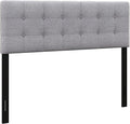 KOMFOTT Linen Upholstered Headboard for Full & Queen Size Bed Frame, Modern Tufted Button Bed Headboard with Solid Rubber Wood Legs, Rectangular Headboard with Adjustable Width, Gray