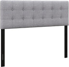 KOMFOTT Linen Upholstered Headboard for Full & Queen Size Bed Frame, Modern Tufted Button Bed Headboard with Solid Rubber Wood Legs, Rectangular Headboard with Adjustable Width, Gray