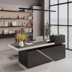 SAINTCY 78" Executive Desk with Drawers - L Shaped Desk with File Cabinet, Black Executive Office Desks with LED Light, Home Office Desk,2.6" Thickened Desktop