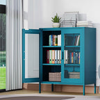Metal Storage Cabinet with Mesh Doors,Steel Display Cabinet with Adjustable Shelves,Metal Office Storage Locker for Home Office,Garage(Blue, 40''H)