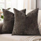 decorUhome Dark Brown Chenille Throw Pillow Covers 20x20 Set of 2 Thick Textured Slubby Couch Pillow Covers Farmhouse Accent Modern Neutral Decorative Pillow Cases for Bed Sofa Living Room