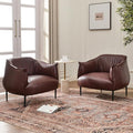 KINWELL 33" W Faux Leather Barrel Chairs Set of 2 with Hand-Tufted Pleated Back Flared Arms, Modern PU Upholstered Accent Chairs with Metal Legs, Large Armchairs Lounge Chairs for Living Room, Red