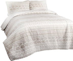 Lush Decor Hygge Geo Pattern Striped 3 Piece Quilt Bedding Set, King, Taupe & White