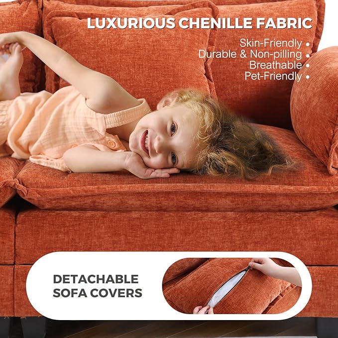 ELUCHANG Oversized 153" Modular Sectional Sofa, Comfy Deep Seat Cloud Couch, Sleeper Sofa Bed, 8 Seat Modern Couch with Removable Cover for Living Room, Apartment, DIY Combination, Chenille Terracotta