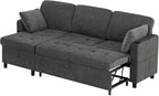 84" Fabric Pull Out Sofa Bed w/Adjustable Backrest, L-Shape Modern Sleeper Sofa w/Reversible Chaise, Upholstered Sectional Couch w/USB Port and Side Pockets for Living Room, House, Grey