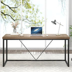 FOLUBAN Industrial Computer Desk, Rustic Wood and Metal Writing Desk, Vintage PC Table for Home Office, Oak 60 inch
