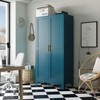 Bathroom Storage Cabinet Freestanding, 61" Tall Metal Cabinets with Doors and Shelves, Blue Metal Pantry Cabinet for Kitchen, Living Room, Home Office