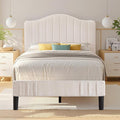 VECELO Twin Bed Frame Upholstered Platform Bed Frame with Height Adjustable Teddy Fabric Headboard, Strong Wood Slats Supports 7.9'' Under Bed Space Noise Free No Box Spring Needed, Cream